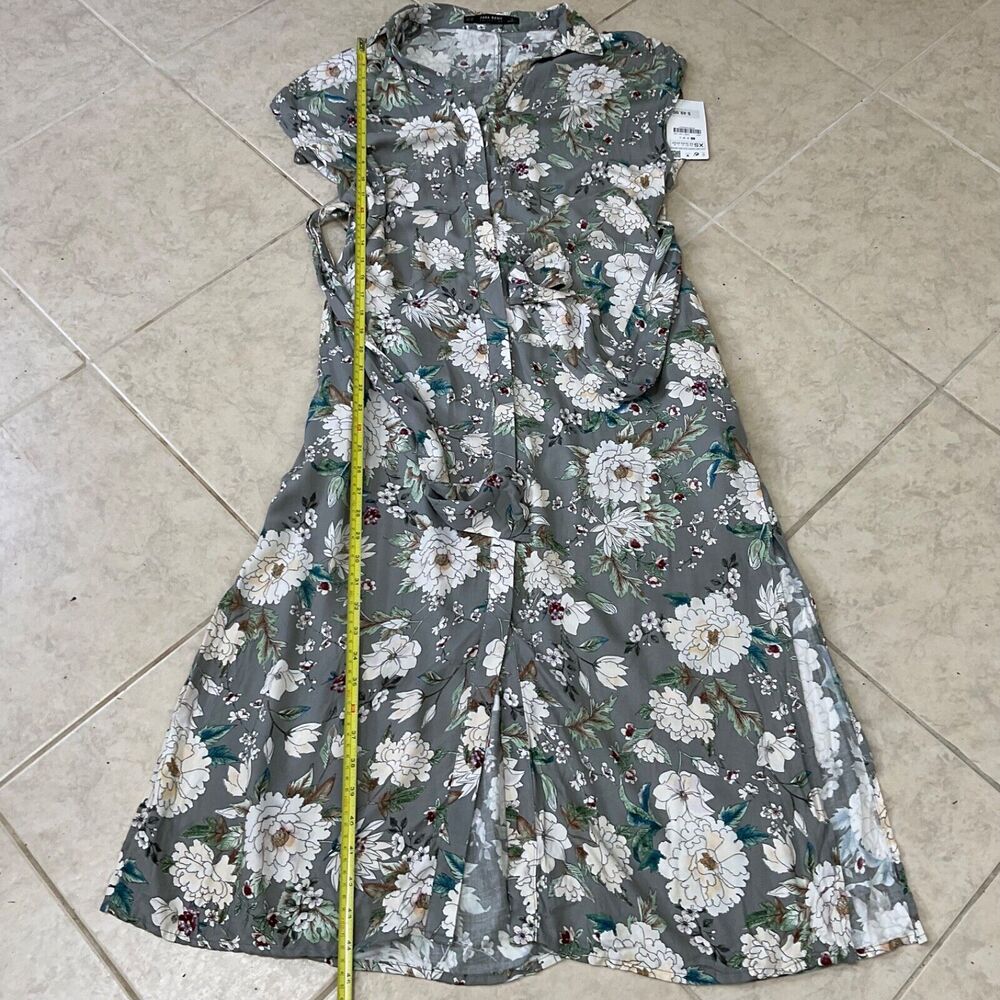 NWT Zara Women’s size XS Maxi  Dress Belted Button Up Gray/white - Picture 8 of 14
